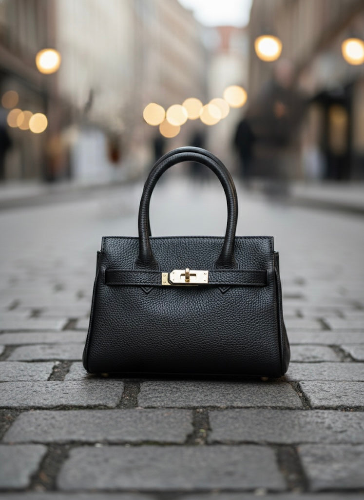 Bolso de Mano Negro en Piel Texturizada | Clutch Elegante