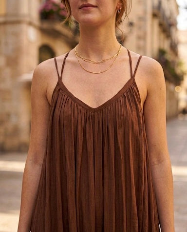 Vestido Largo Vaporoso Tirantes Chocolate