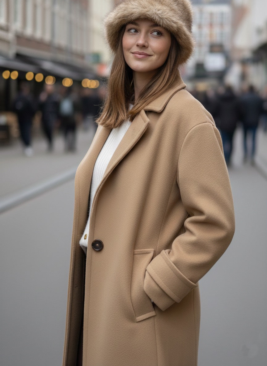 Abrigo Camel Largo Oversize de Lana