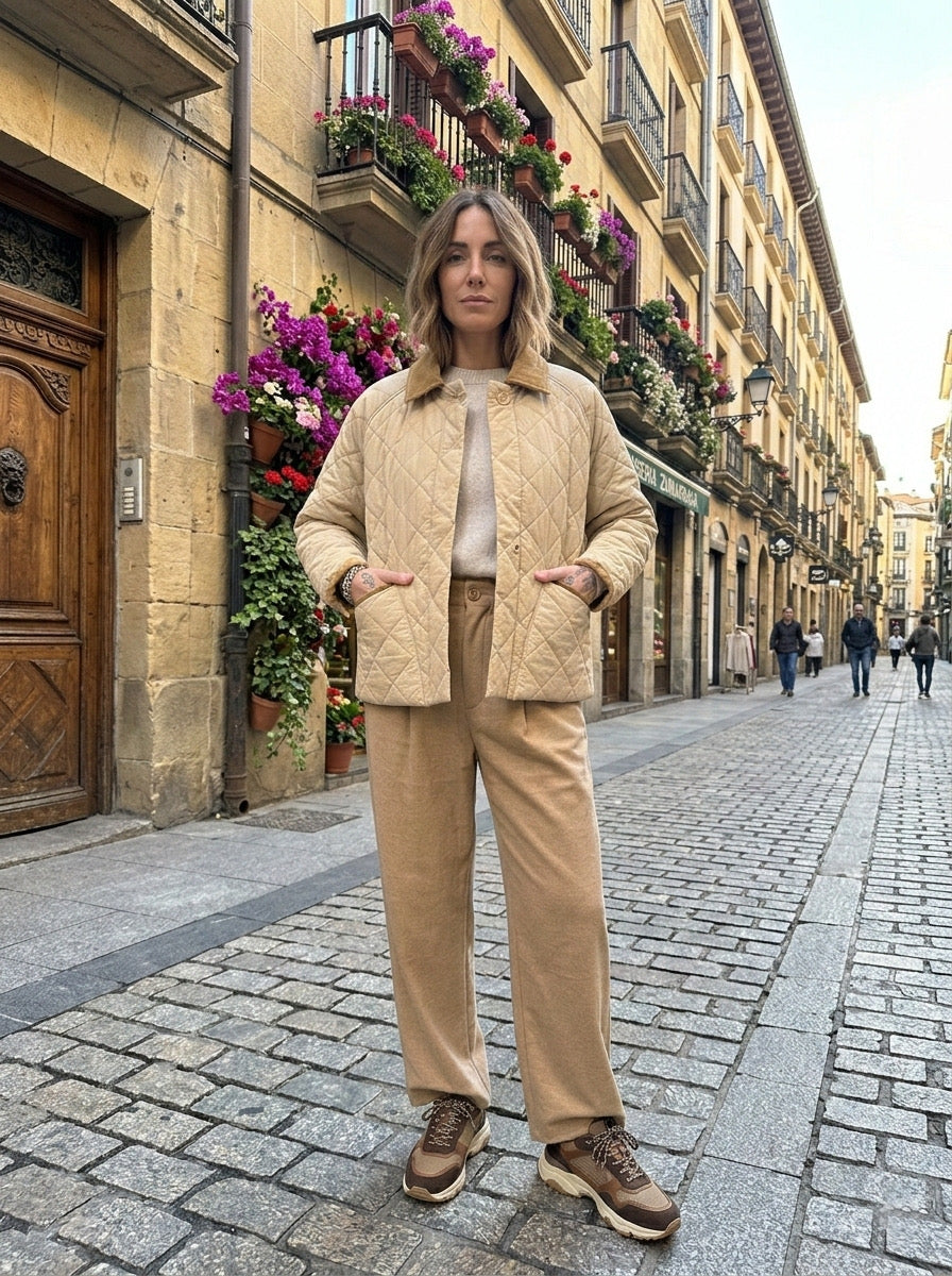 Chaqueta Acolchada con Cuello de Pana