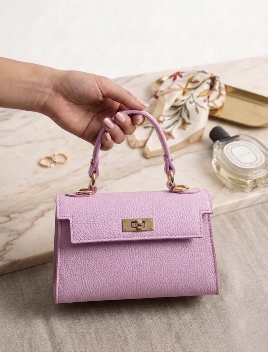 Bolso de mano estructurado - diseño clasico con herrajes dorados