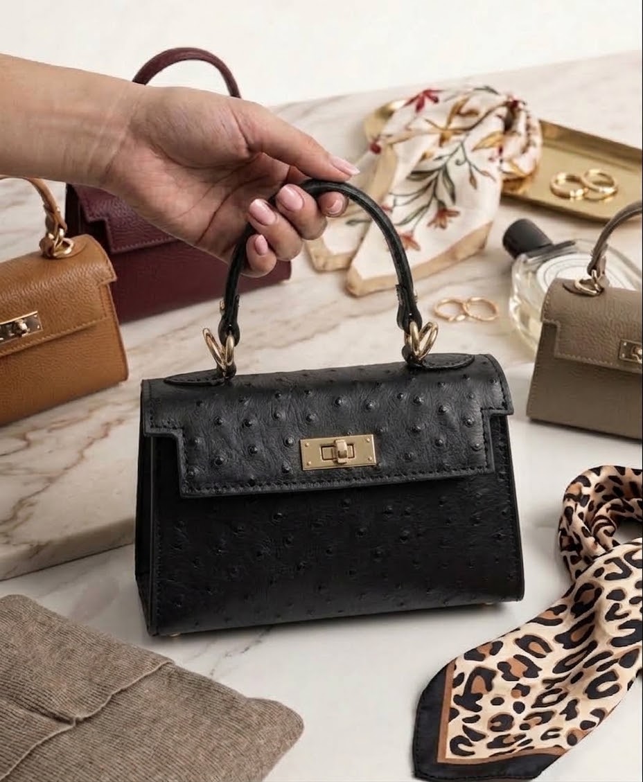 Mini Bolso Kelly Grabado Avestruz Cuero