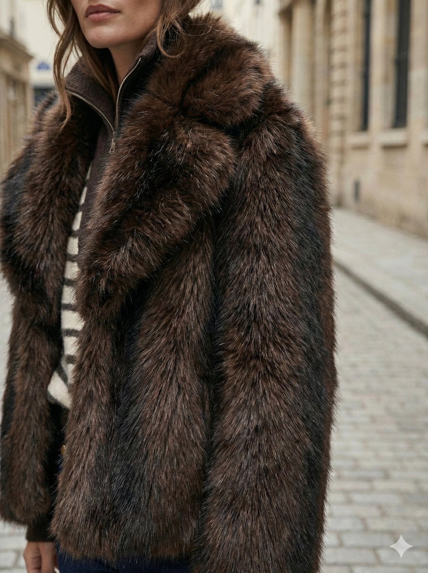 Abrigo de Pelo Sintético Marrón Chocolate