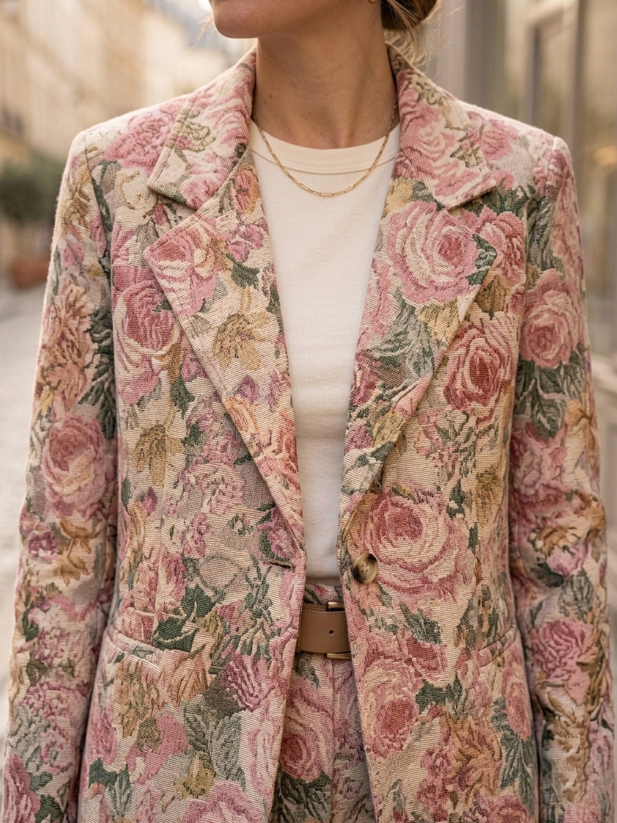 Americana Jacquard Floral Estructurada