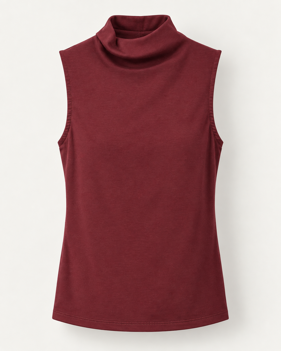 Top burdeos de cuello alto sin mangas, vista de producto