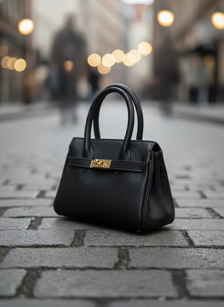 Bolso de Mano Negro en Piel Texturizada | Clutch Elegante