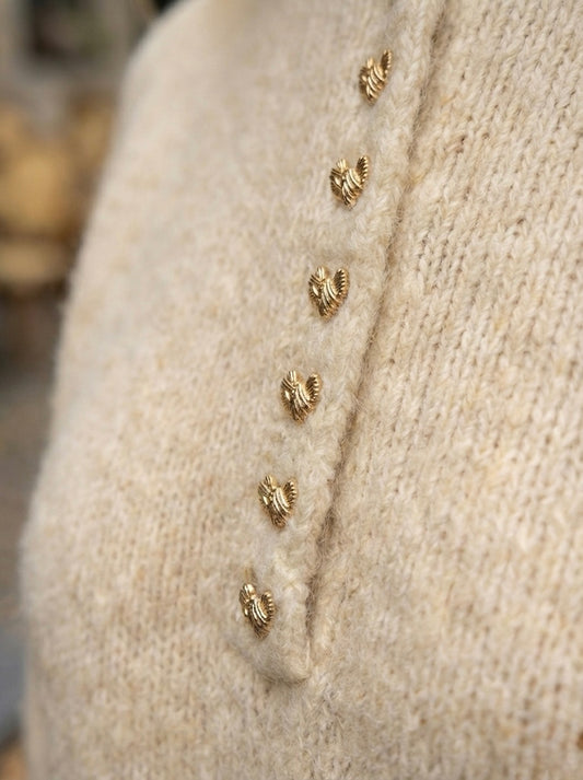 Jersey de Punto Suave 'Aura' en Beige con Botones Joya Dorados