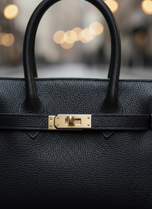 Bolso de Mano Negro en Piel Texturizada | Clutch Elegante