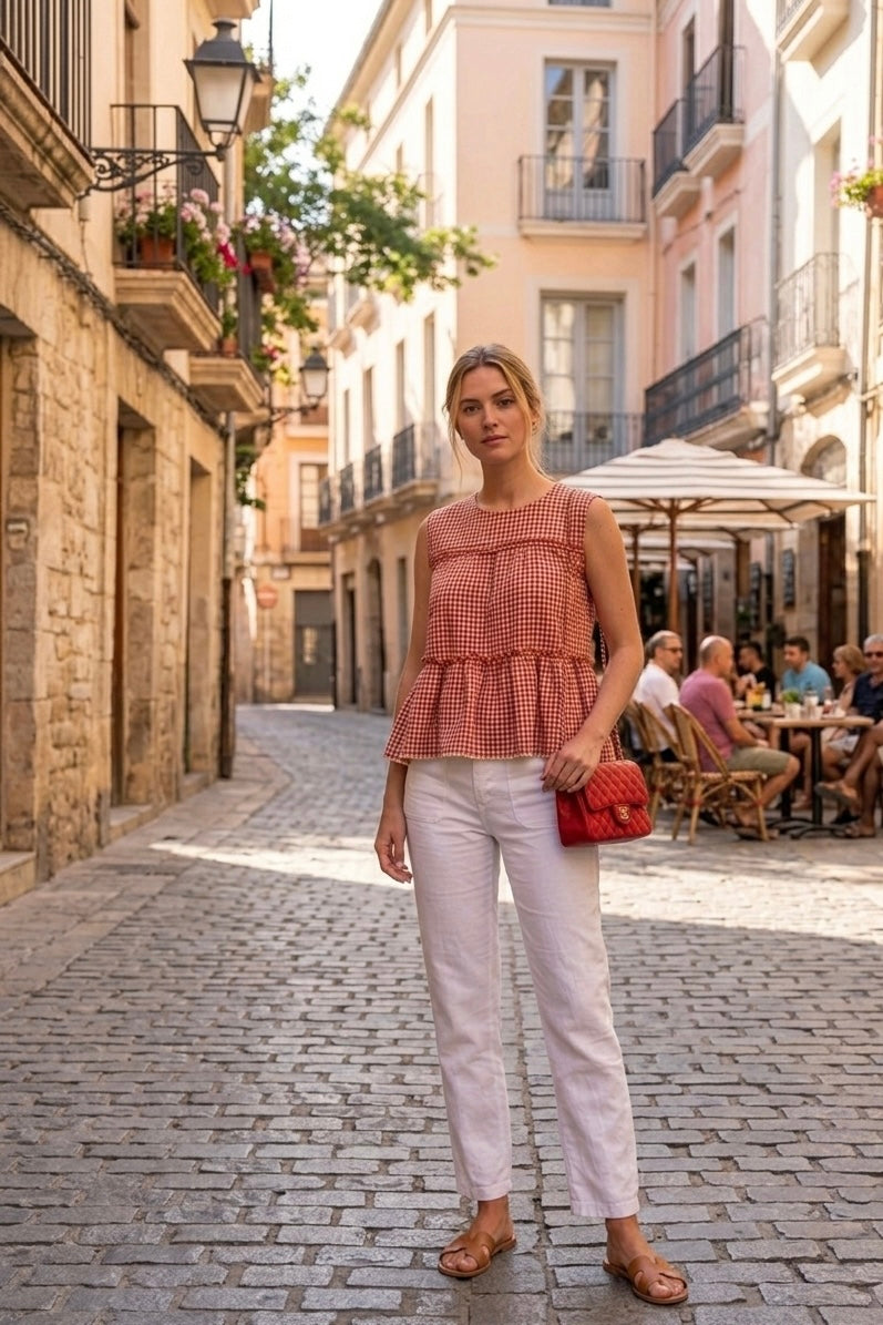 Blusa Sin Mangas con Volante Vichy