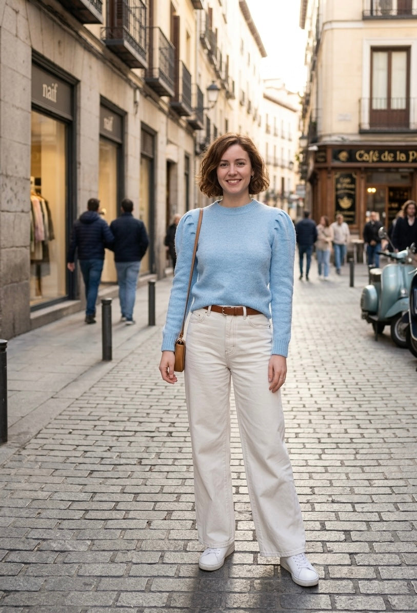 Jersey de punto texturizado con mangas abullonadas