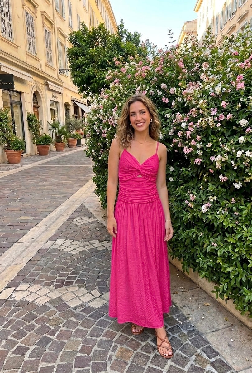 Vestido Lino Nudo Fruncido