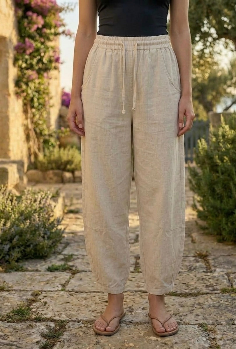 Pantalones Balloon Beige con Cintura Elástica