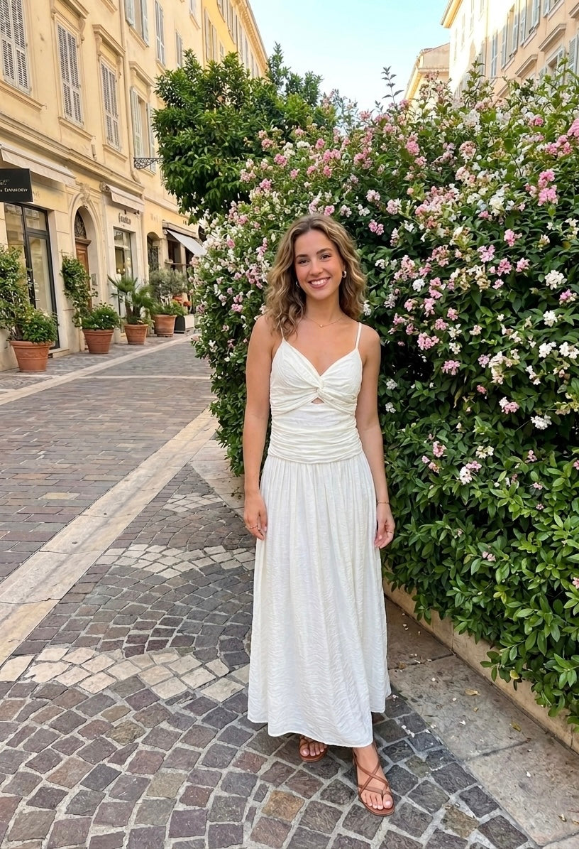 Vestido Lino Nudo Fruncido