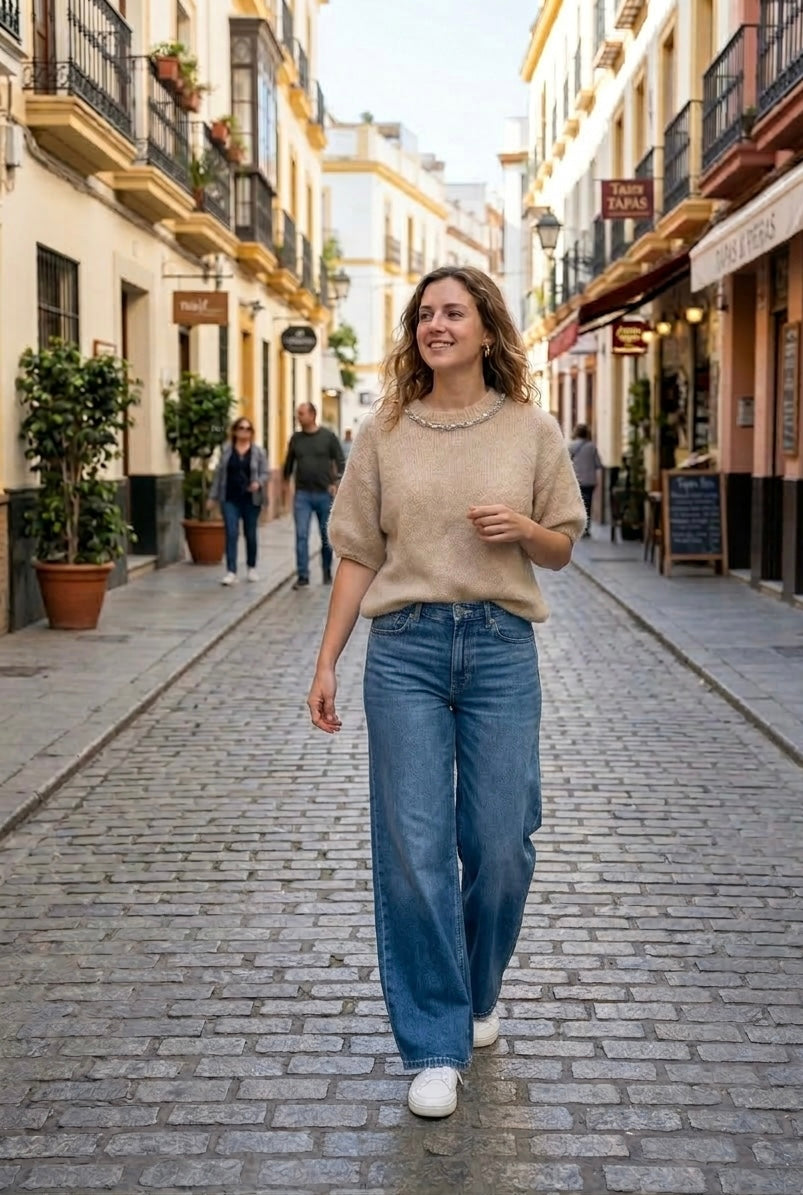Jersey con cuello de pedrería