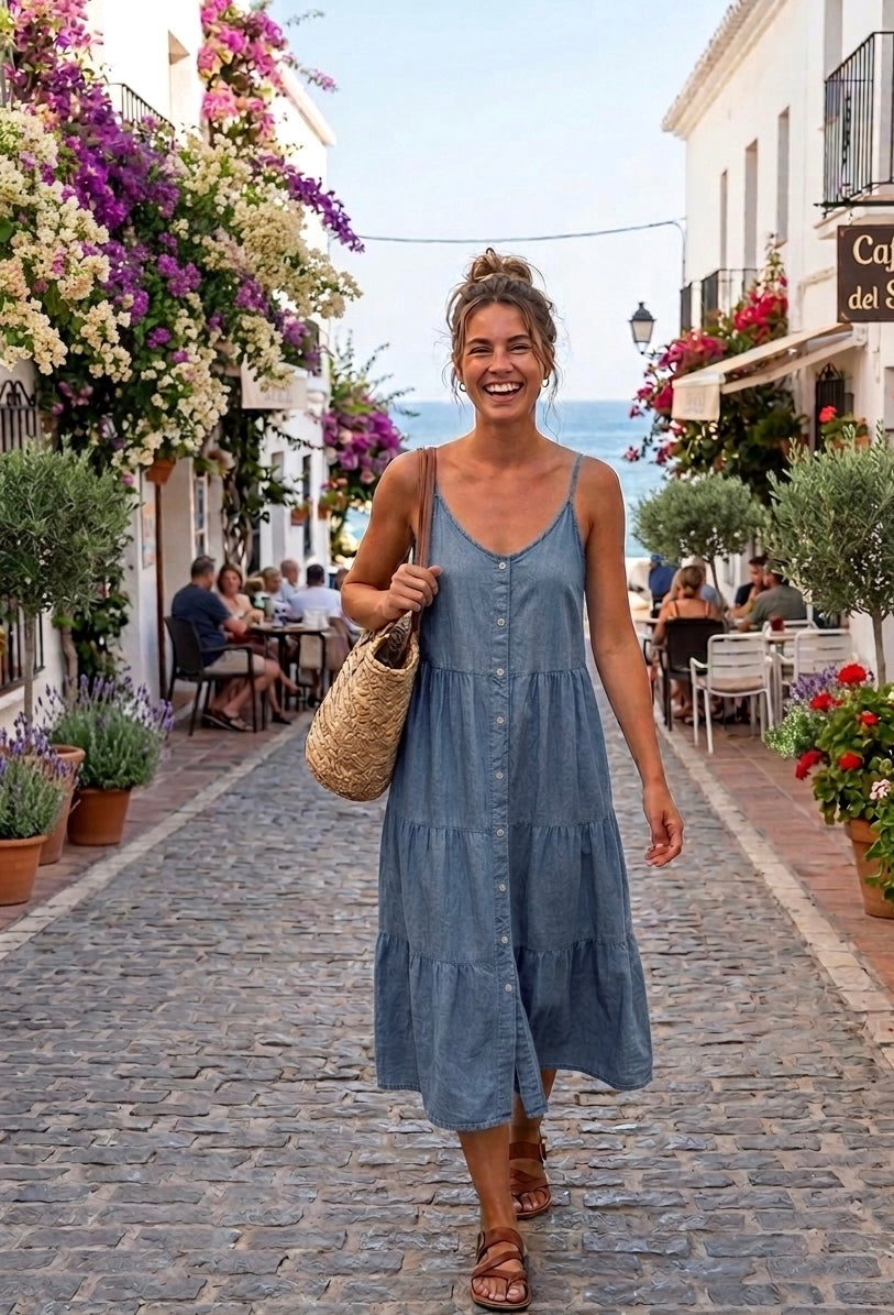 Vestido largo denim de tirantes