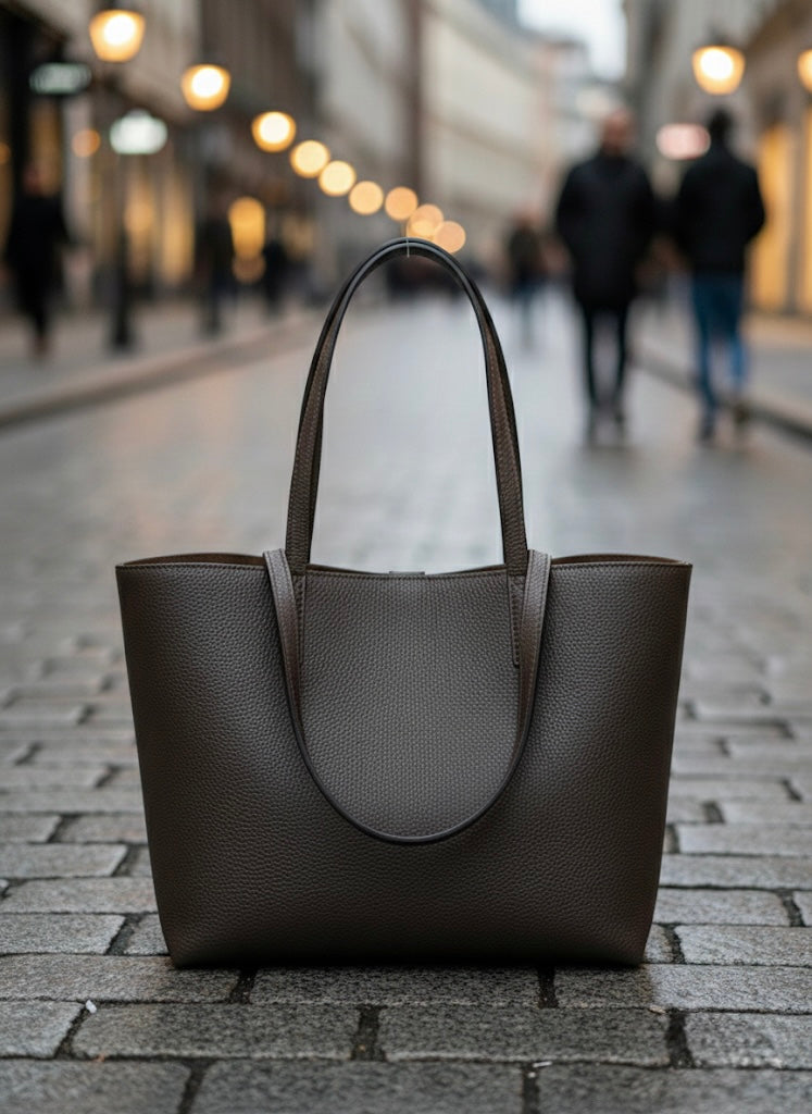 Bolso Tote de Piel Marrón Oscuro | Lujoso y Espacioso | Estilo Urbano