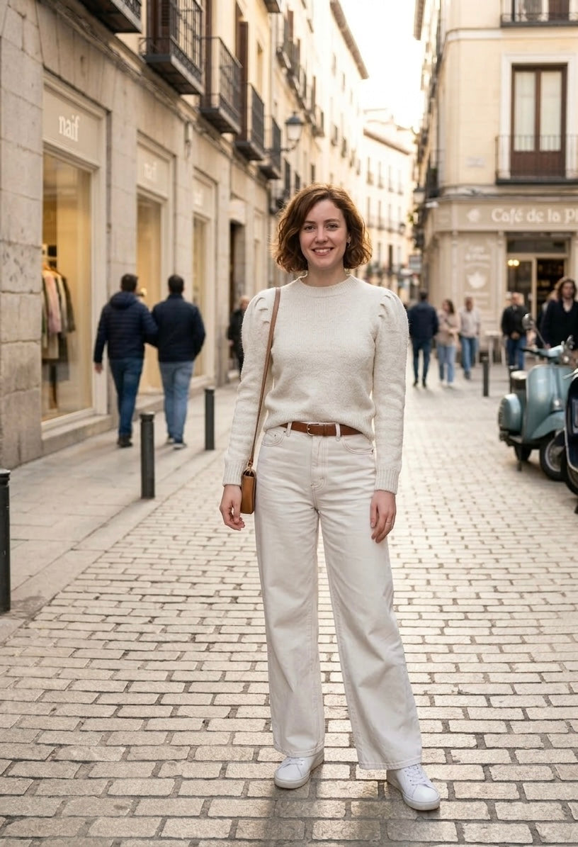 Jersey de punto texturizado con mangas abullonadas