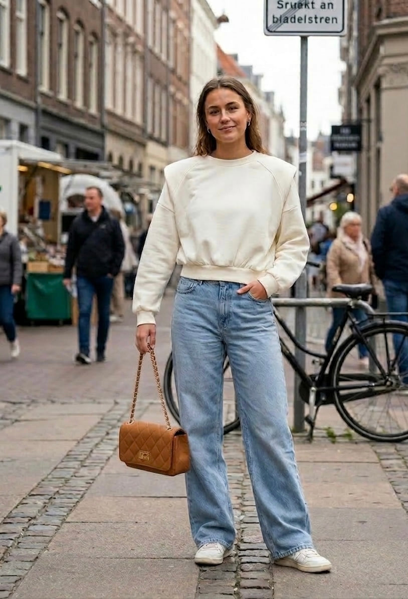 Jersey con Hombros Acolchados en Blanco Roto