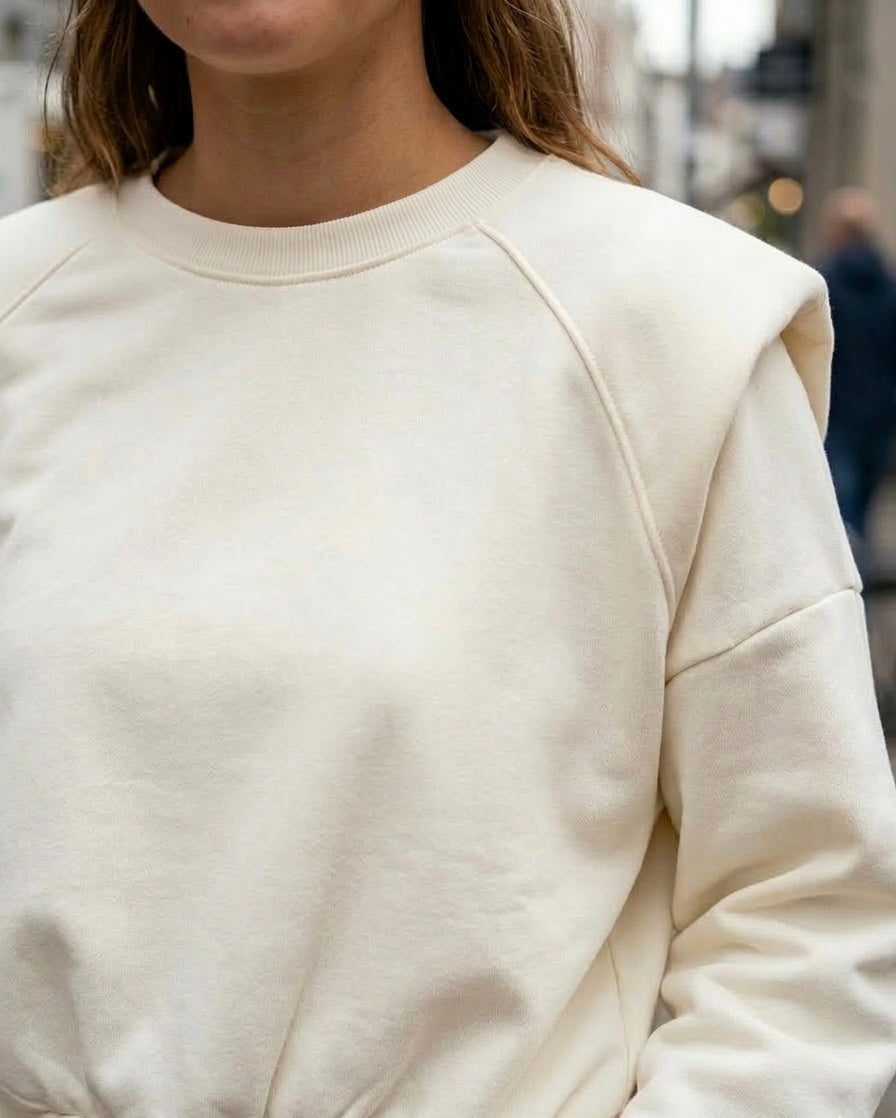 Jersey con Hombros Acolchados en Blanco Roto