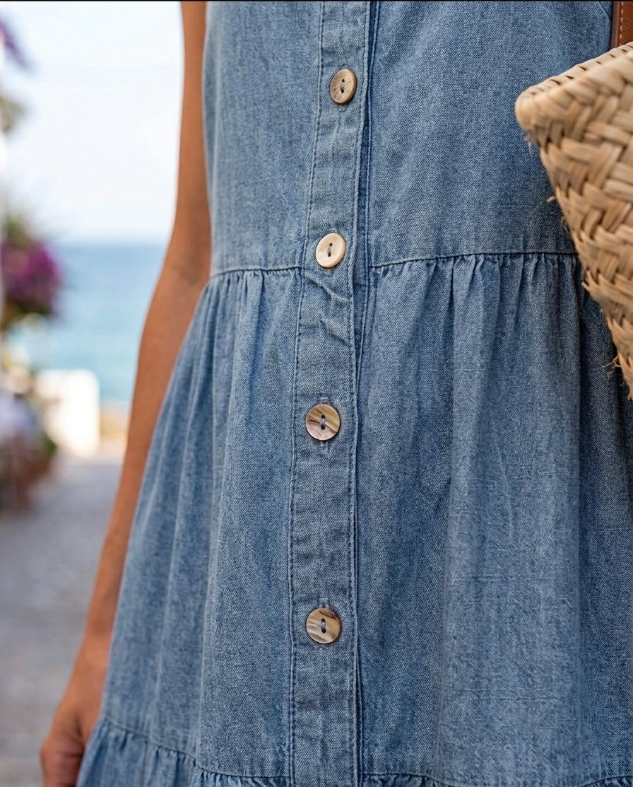 Vestido largo denim de tirantes