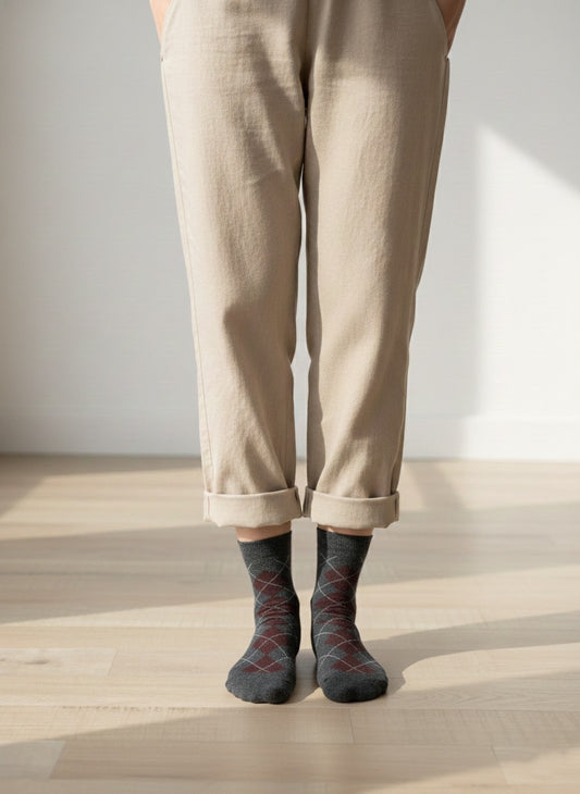 Calcetines Argyle Gris y burdeos