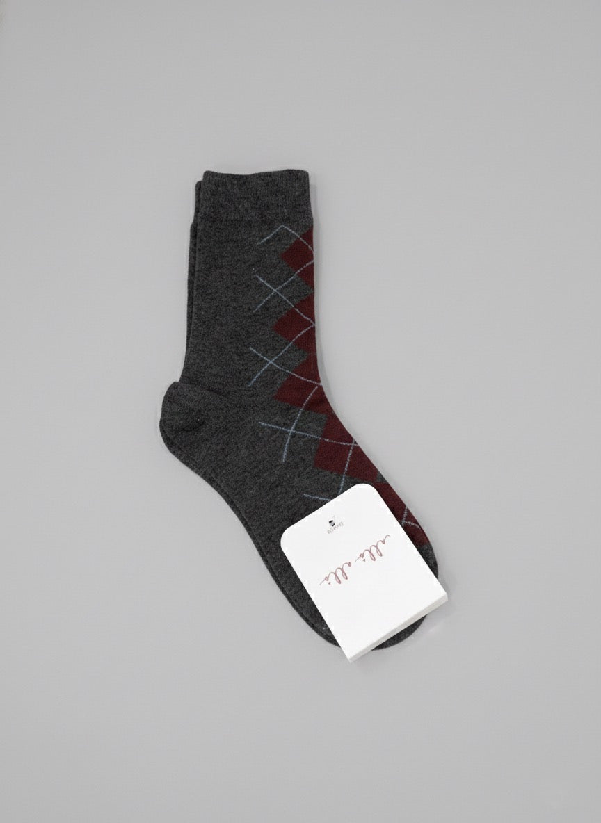 Calcetines Argyle Gris y burdeos