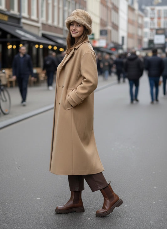 Abrigo Camel Largo Oversize de Lana