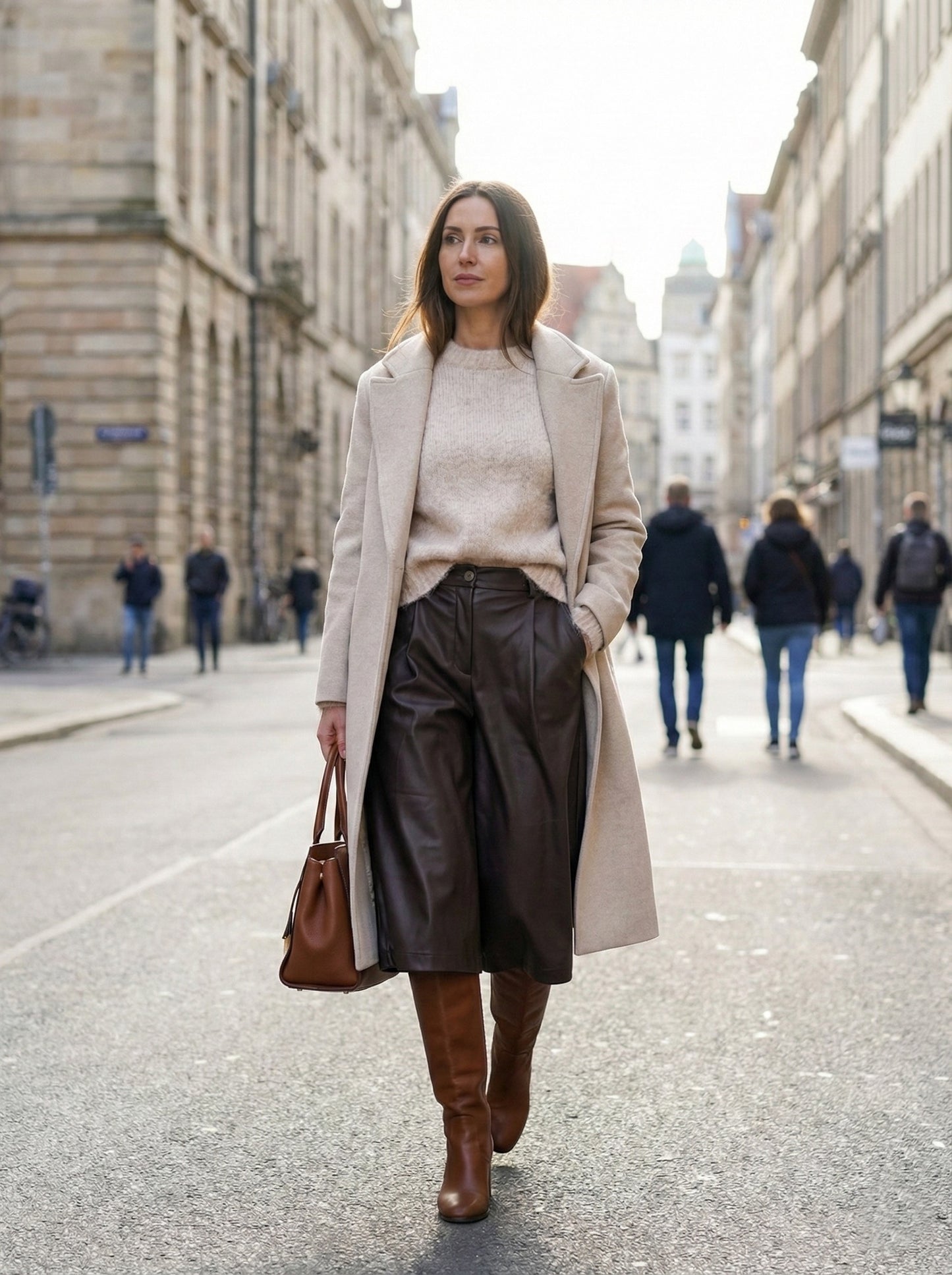 Abrigo Largo de Paño en Beige