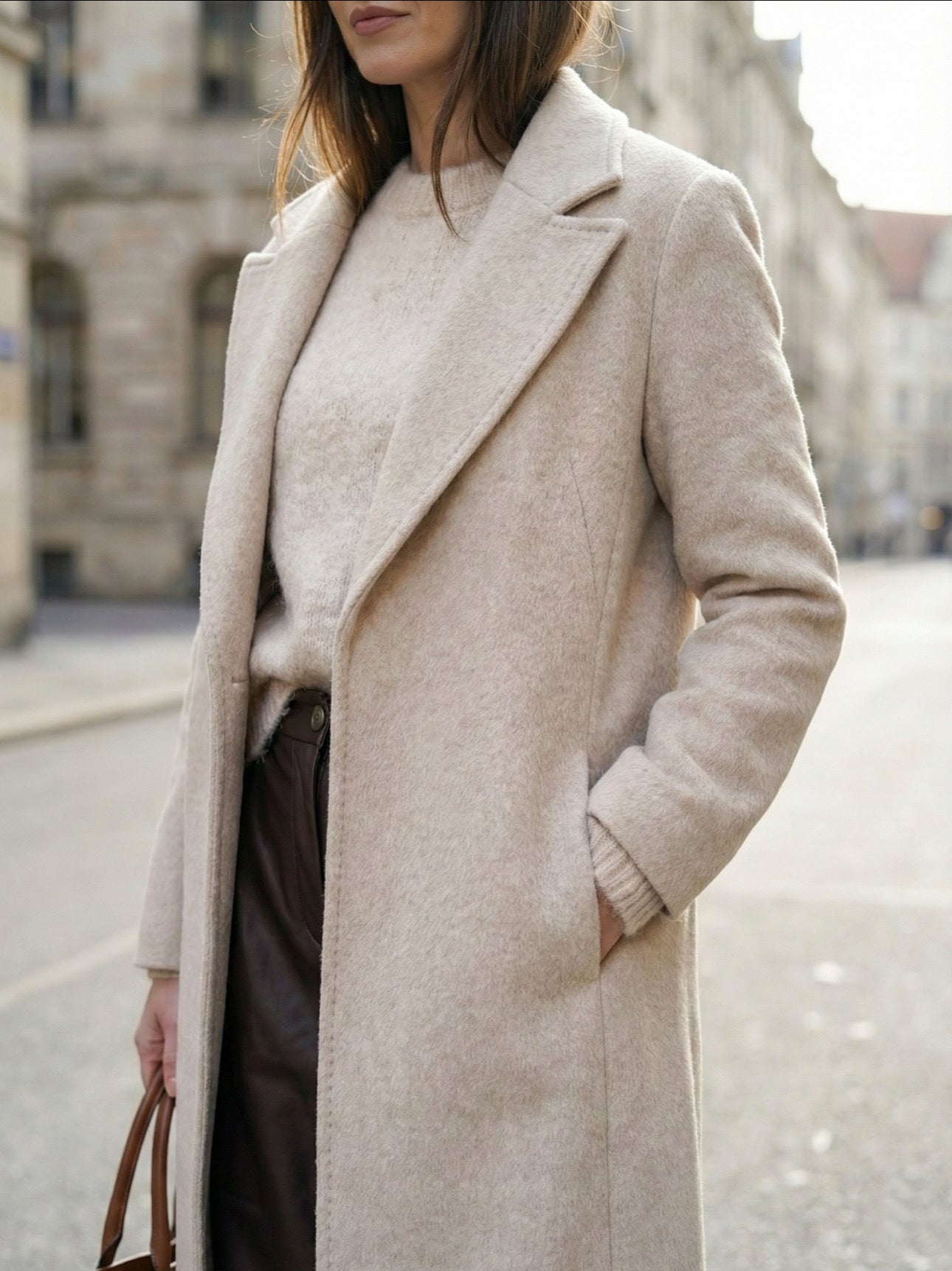 Abrigo Largo de Paño en Beige