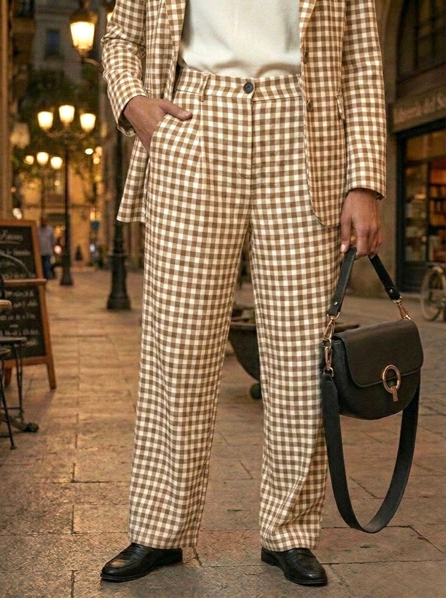 Pantalones de Vestir Rectos – Estampado de Cuadros Vichy