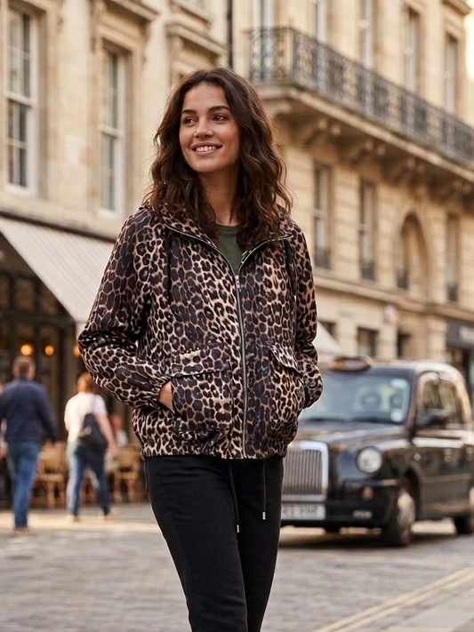 Chaqueta Cortavientos con Estampado de Leopardo
