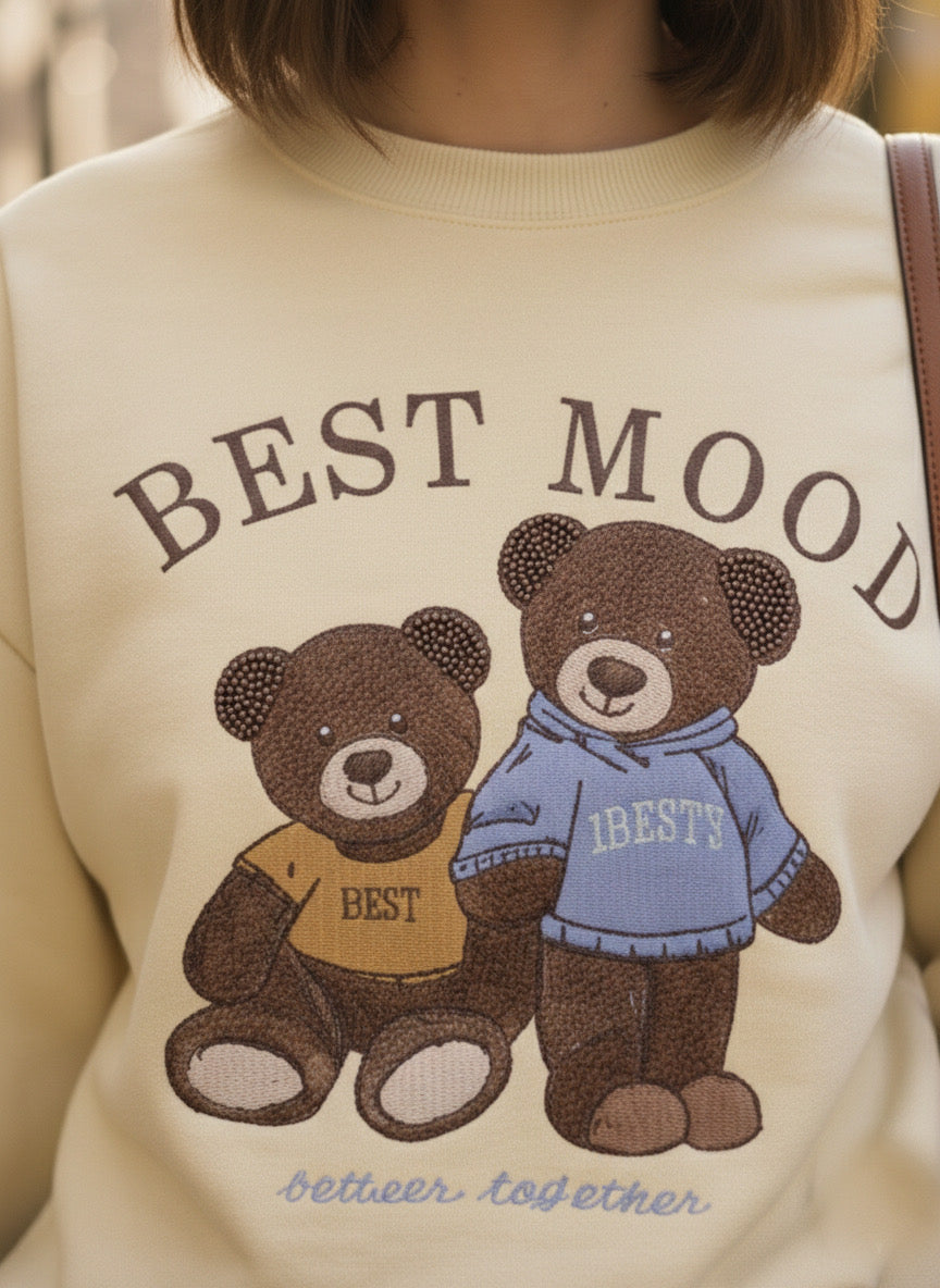 Sudadera "Best Mood" – Estilo Oversize con Ositos en Relieve
