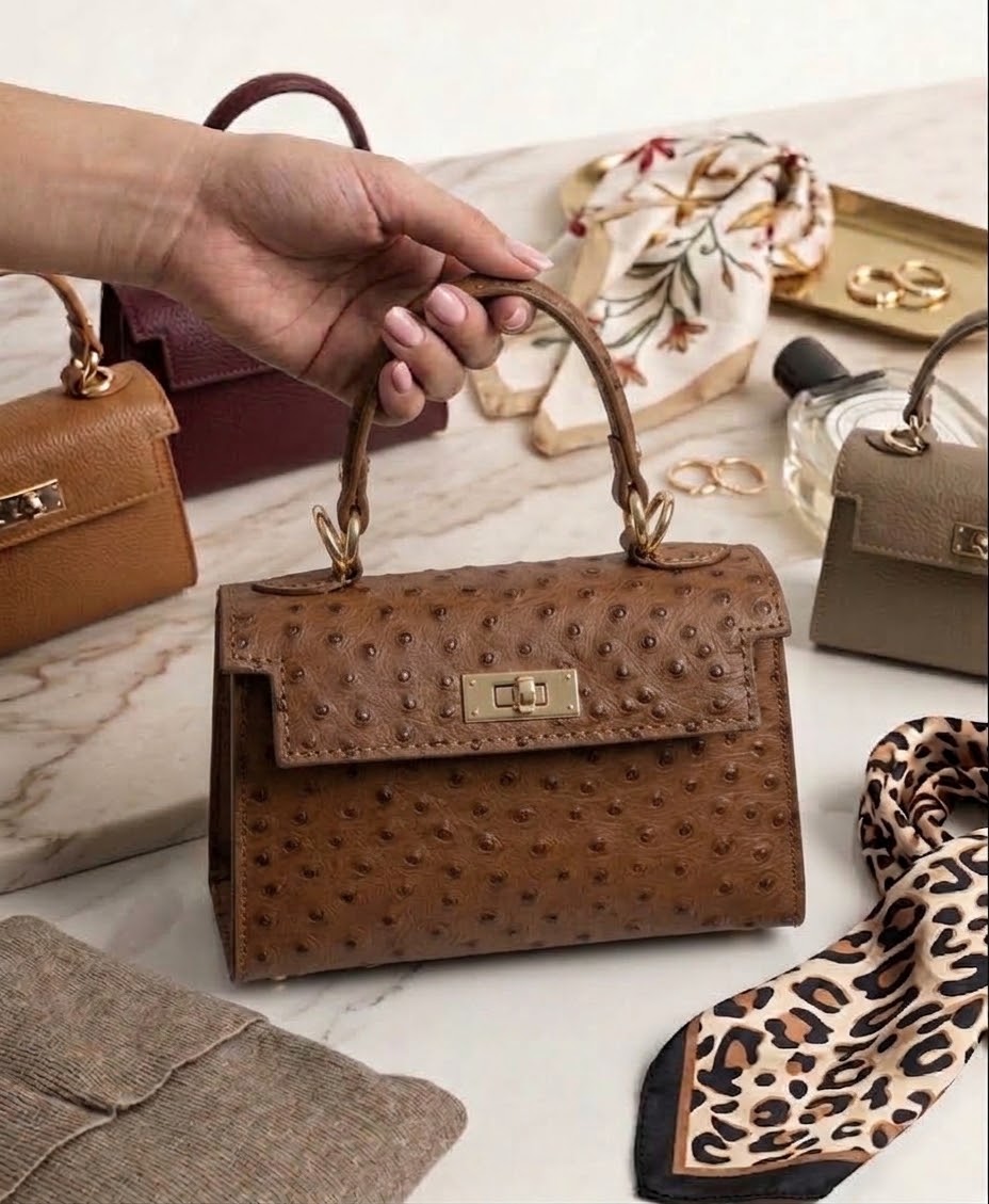 Mini Bolso Kelly Grabado Avestruz Cuero