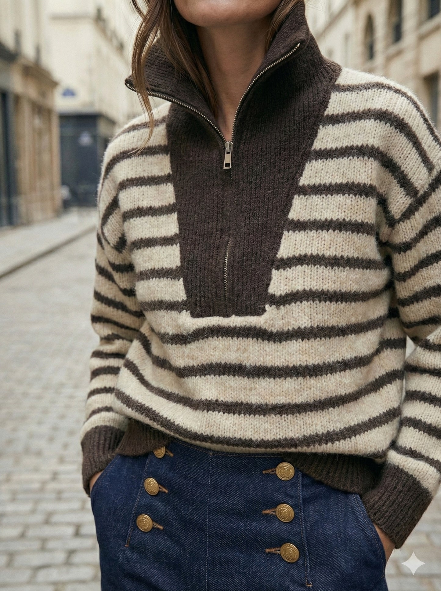 Jersey 'Breton' con cremallera