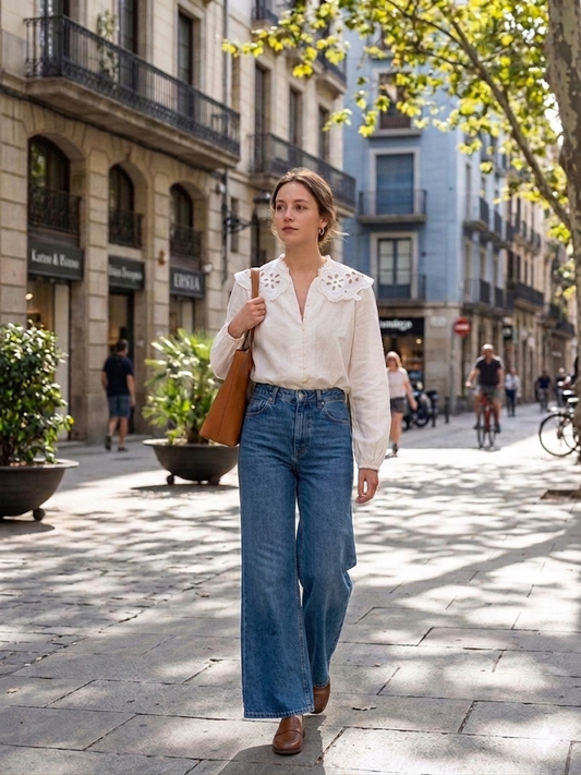 Camisa Blanca con Cuello de Encaje