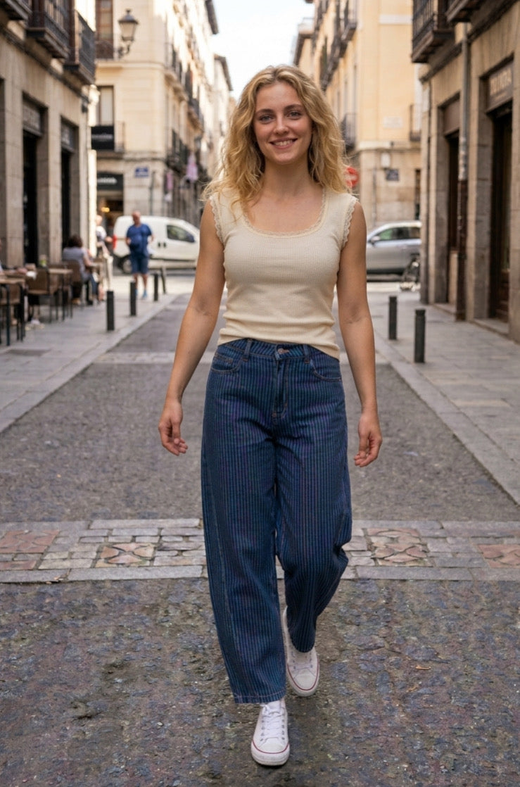 Pantalon vaquero a rayas