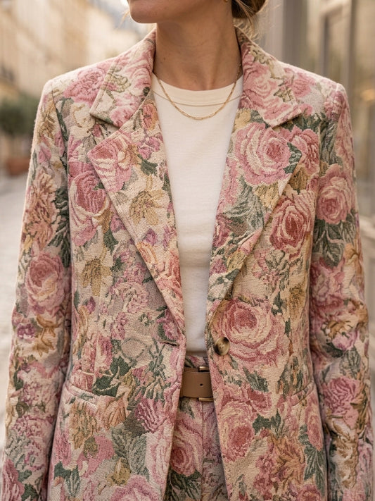 Americana Jacquard Floral Estructurada