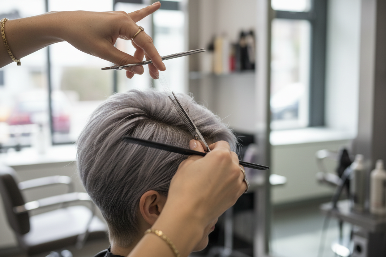 MANOS CORTANDO PELO CORTO MUJER