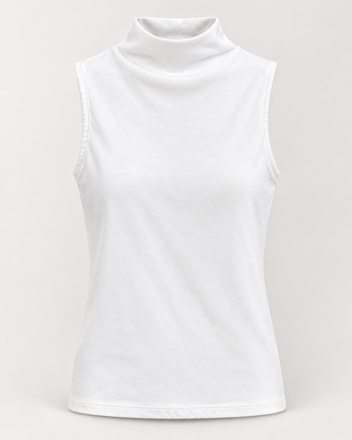 Top blanco de cuello alto sin mangas, vista de producto