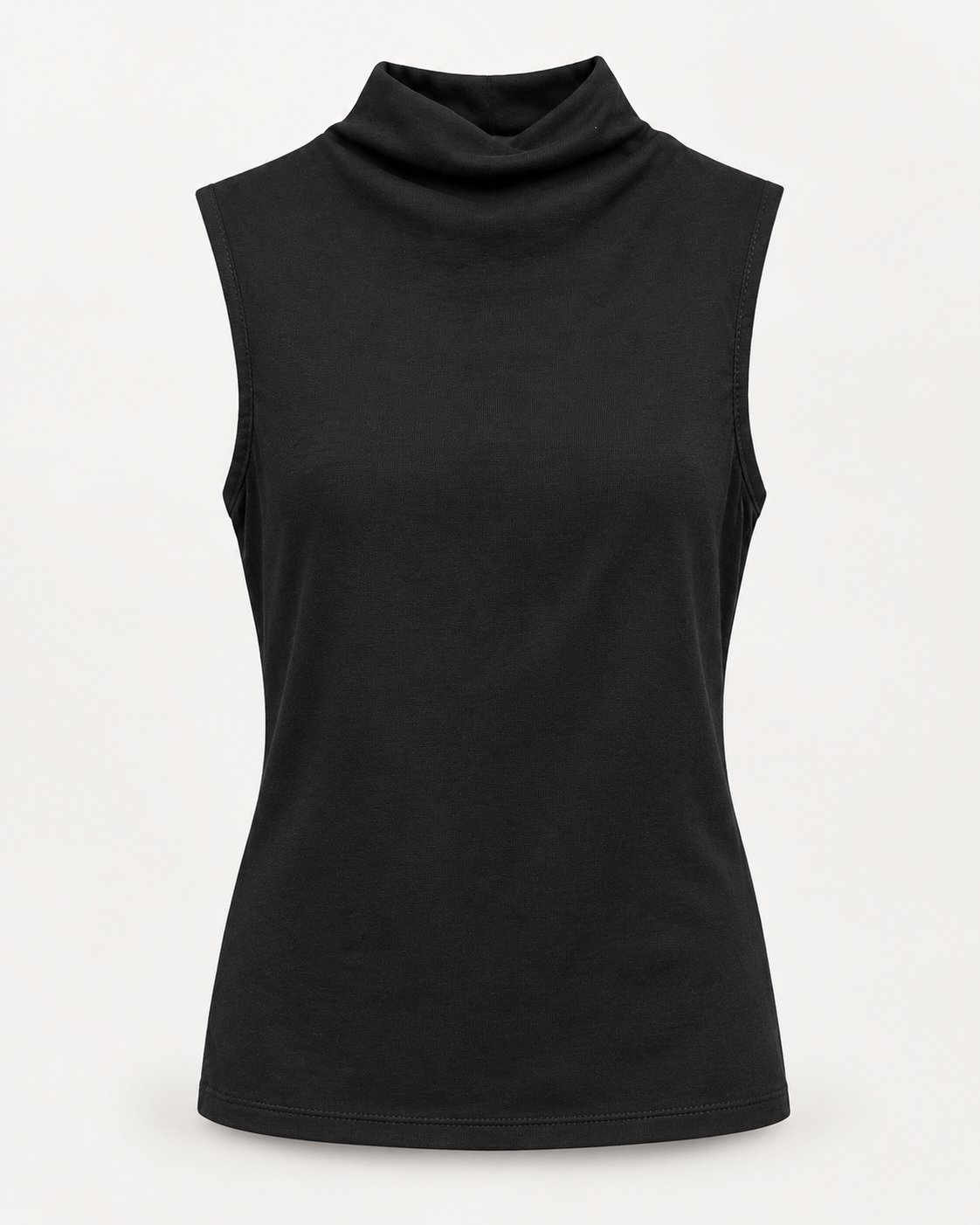 Top negro de cuello alto sin mangas, vista de producto